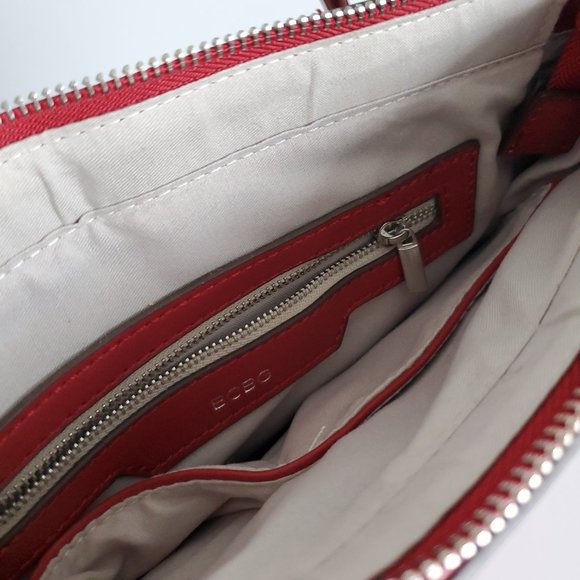 NEW BCBG Red Bucket Crossbody Handbag Round Silver Metal Handles Minimalist Boho - Picture 5 of 6